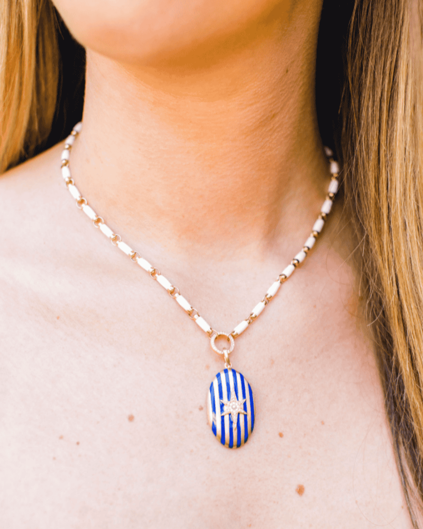 14KY Gemstone & Blue Enamel Lillian Locket