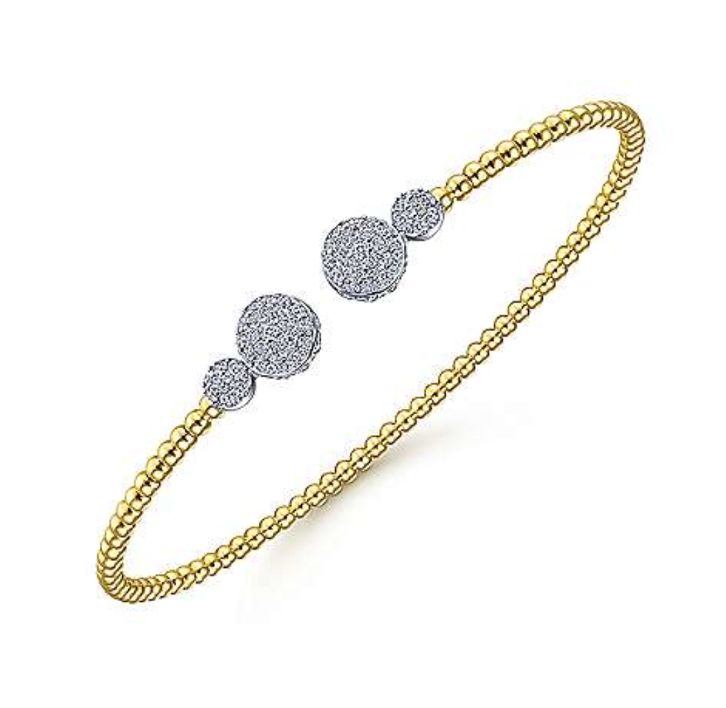 14KY Bujukan Bead Split Cuff with Round Diamond Pavé Caps
