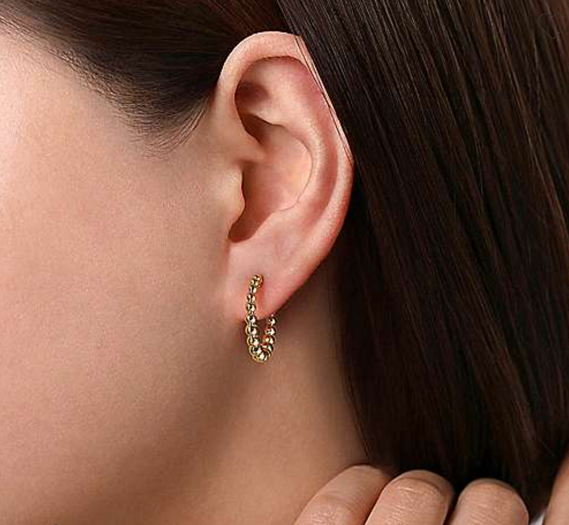 14K Yellow Gold 20mm Beaded Round Classic Hoop Earrings