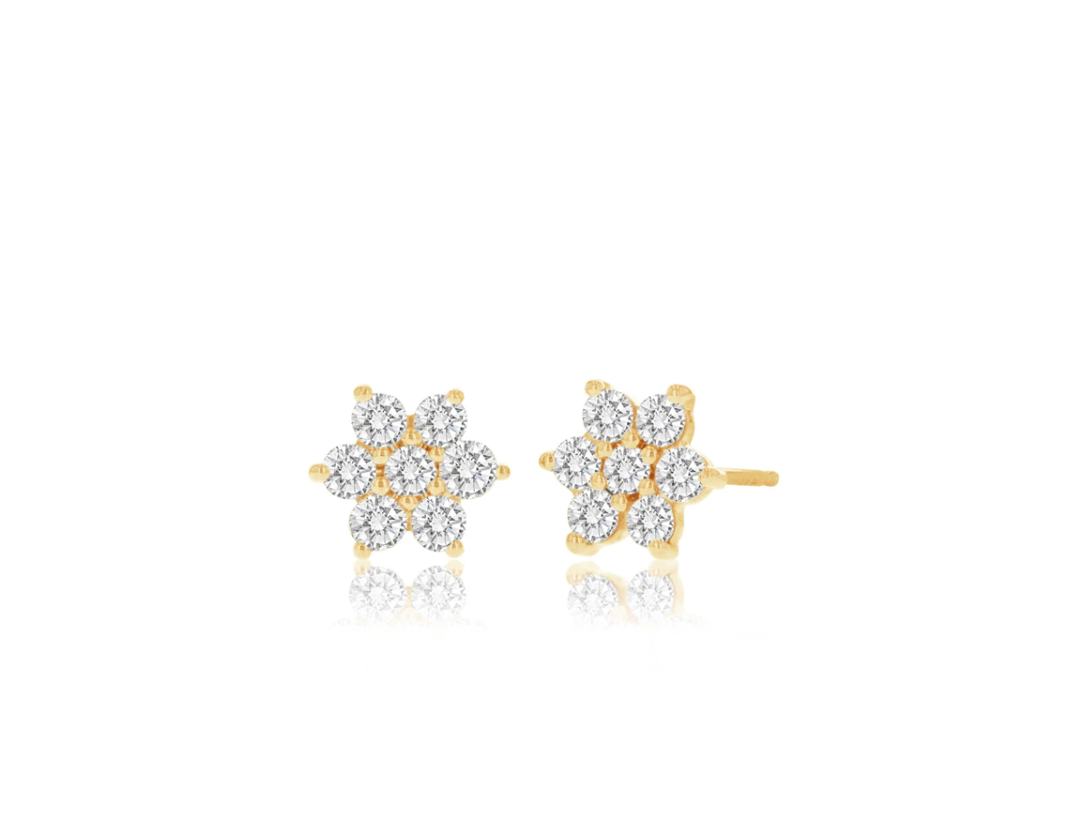 Diamond Cluster Flower Stud Earrings