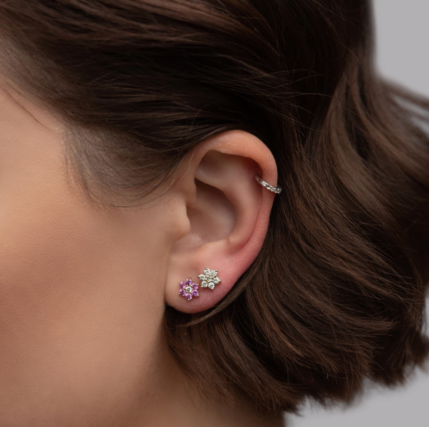 Diamond Cluster Flower Stud Earrings