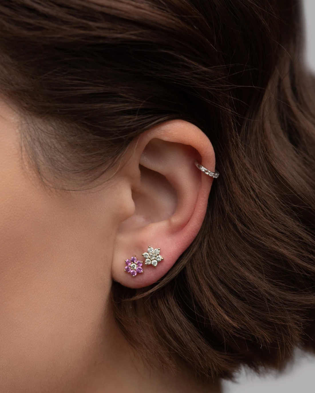 Diamond Cluster Flower Stud Earrings