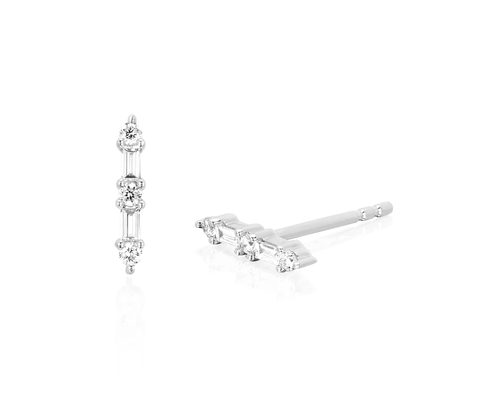 Prong Set Diamond Baguette Bar Stud Earrings