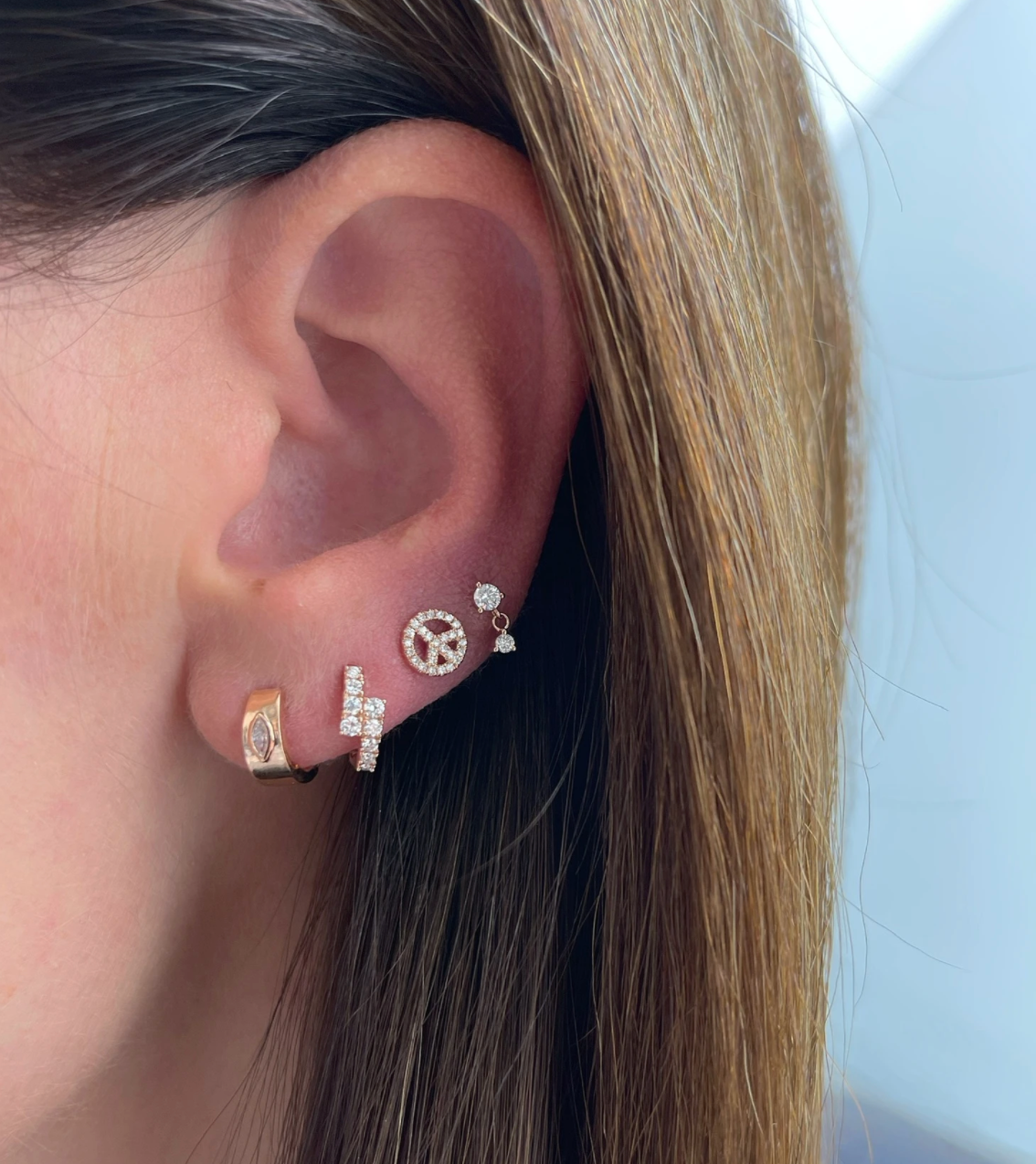 14KY Double Prong Set Diamond Dangle Stud Earrings