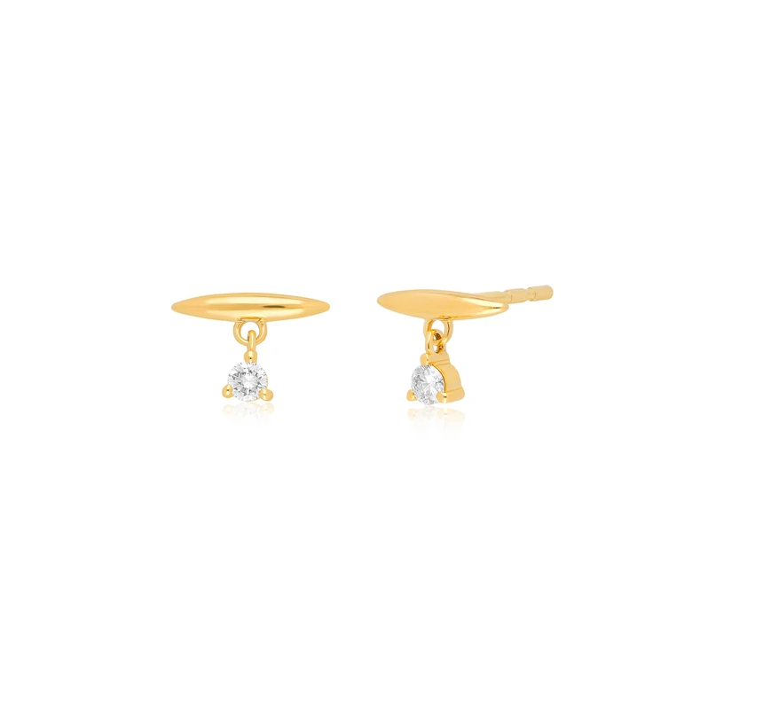 Single Gold Arc Stud With Diamond Dangle Earring