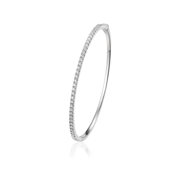 14K White Diamond Bangle