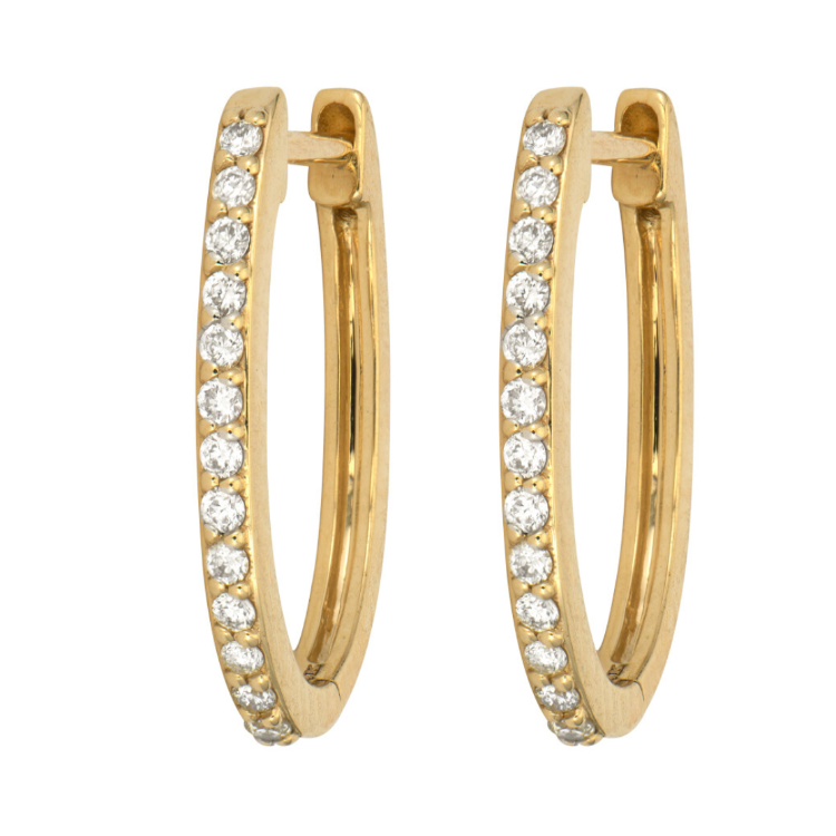 Classic Small Oval Pave Hoops-Earrings-Three Stories Jewelry-14K Yellow Gold-Susan Saffron Jewelry