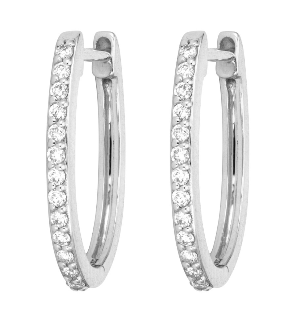 Classic Small Oval Pave Hoops-Earrings-Three Stories Jewelry-14K White Gold-Susan Saffron Jewelry
