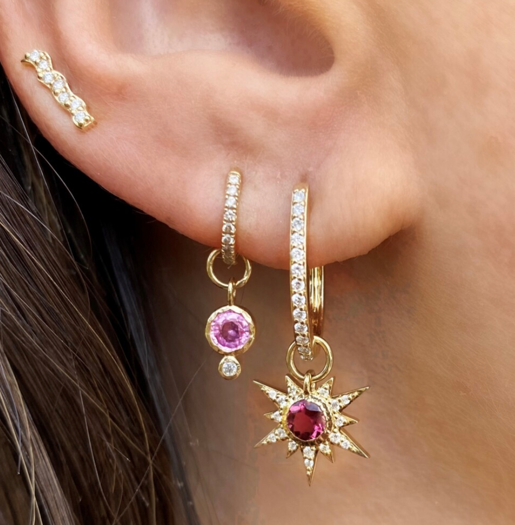 14KY Tiny Love Explosion Pink Tourmaline Charms