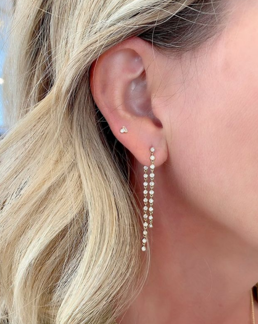 14KY Diamond Bezel Link Front And Back Earrings