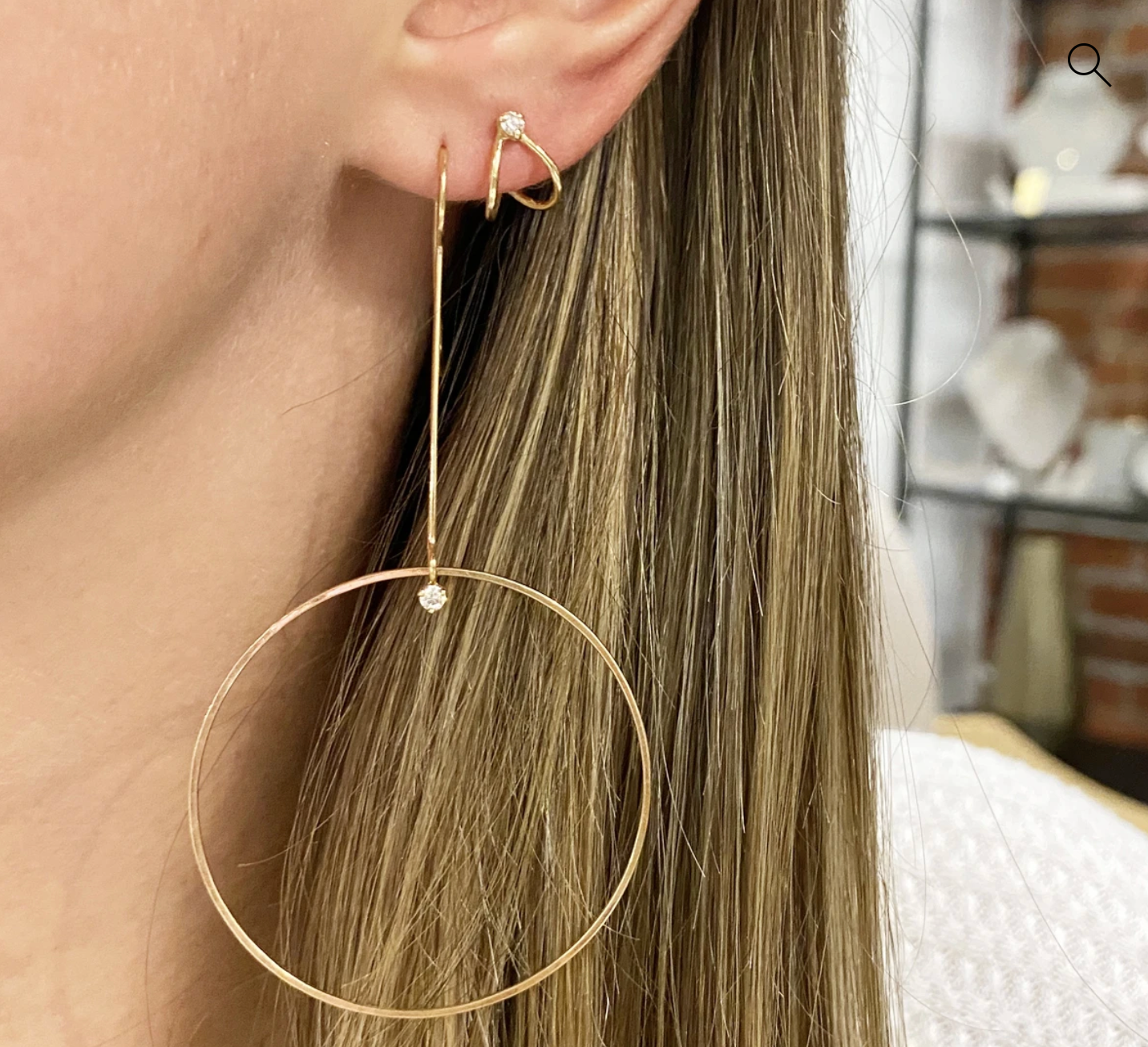Large Drop Circle Earrings With Prong Set Diamonds