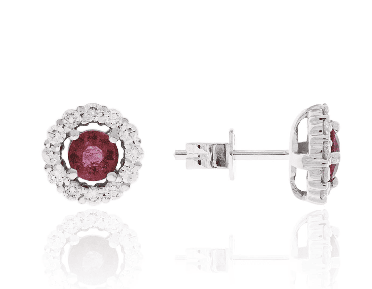 14KW Ruby Diamond Halo Earrings