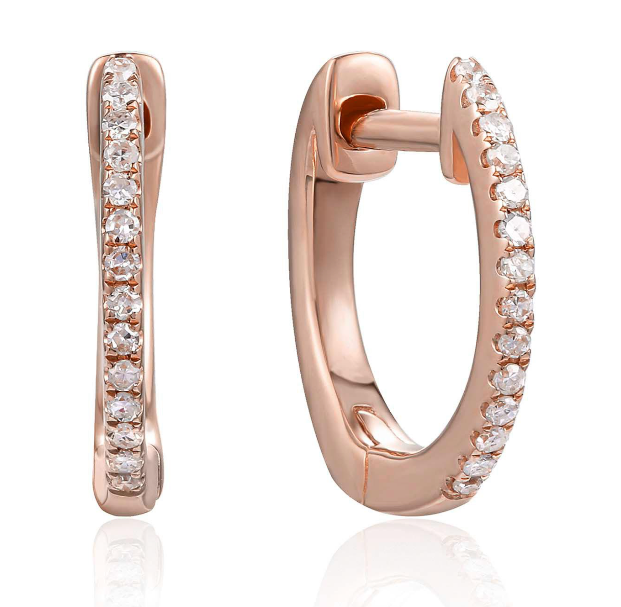 14K Small Diamond Huggie Earrings