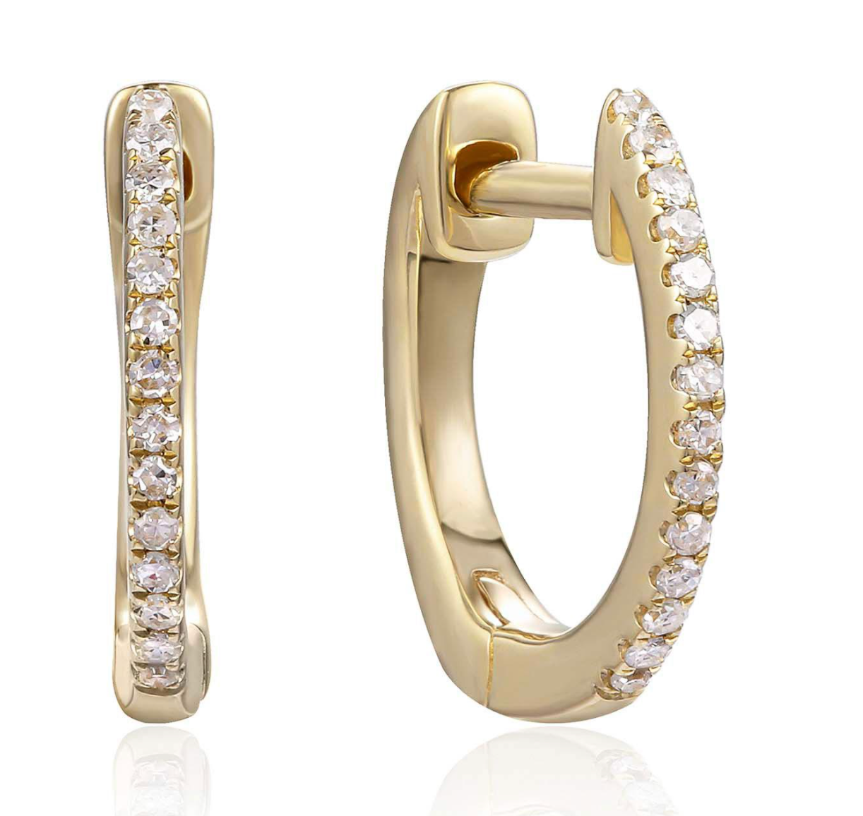 14K Small Diamond Huggie Earrings