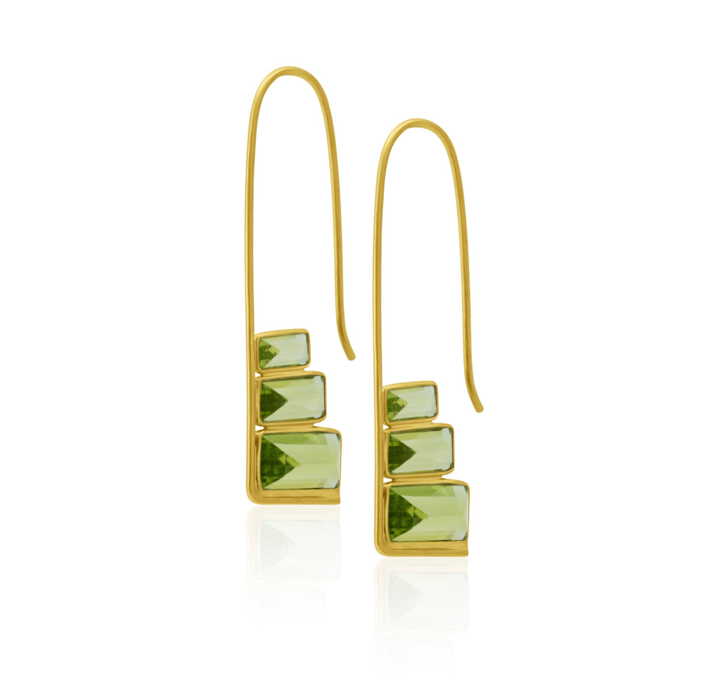 Peridot Stacked Baguette Cascade Earrings