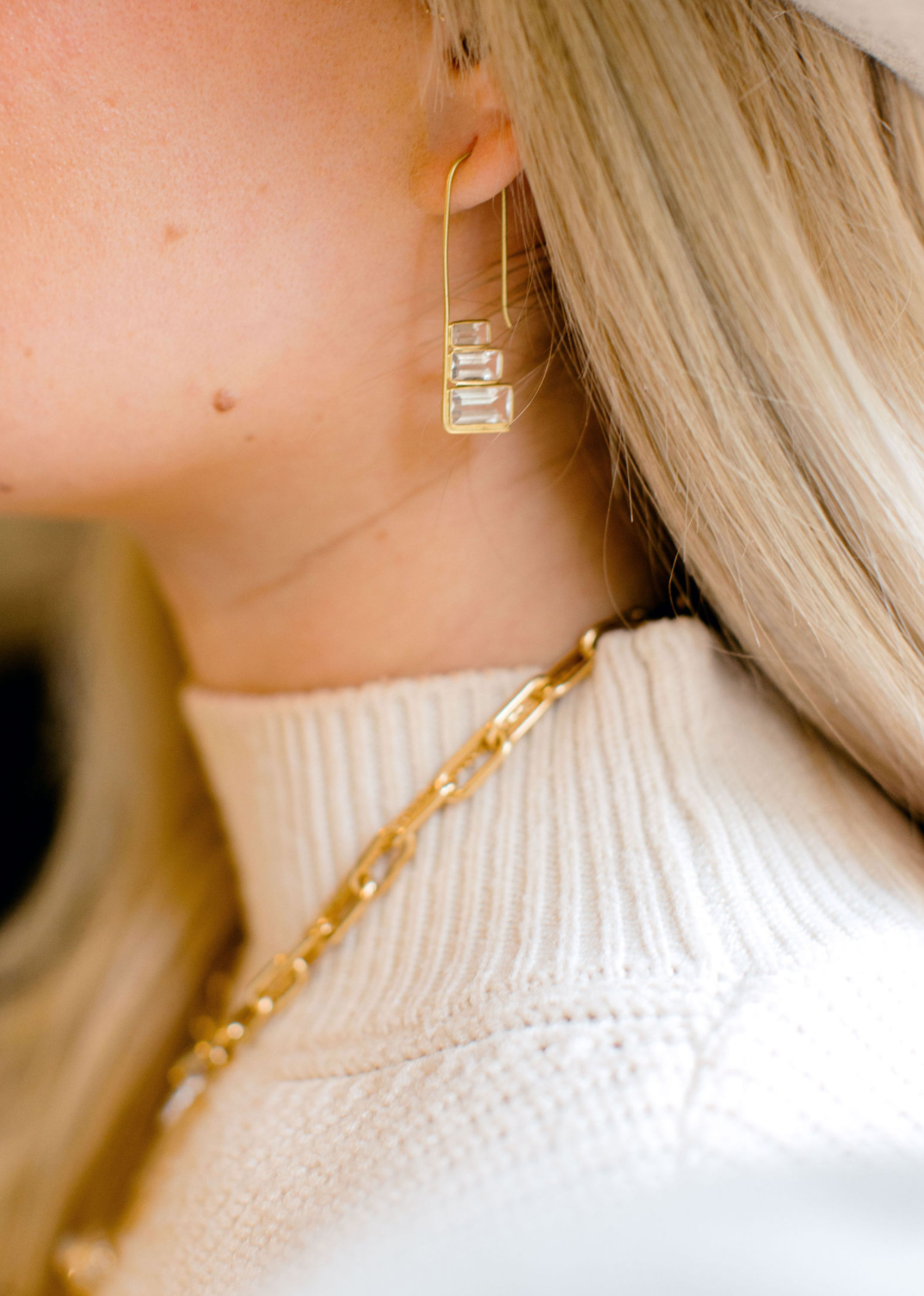 Crystal Stacked Baguette Cascade Earrings