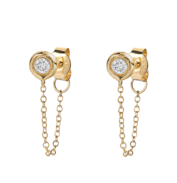 Diamond Bezel Post Earrings With Chains