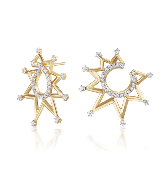 18KY Empress Crescent Crown Earrings