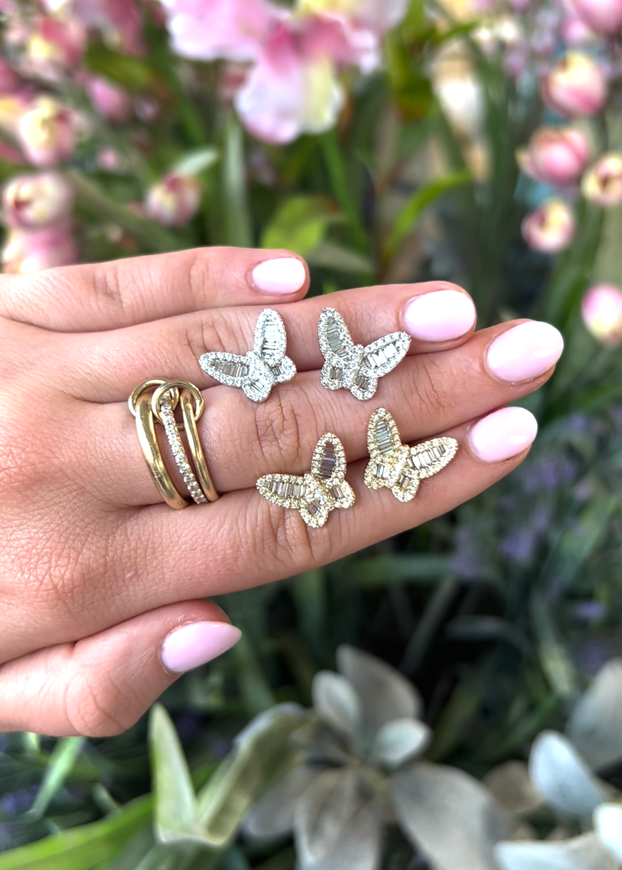 14K Large Diamond Butterfly Studs-Earrings-Saffron Jewelry-14K White Gold-Susan Saffron Jewelry