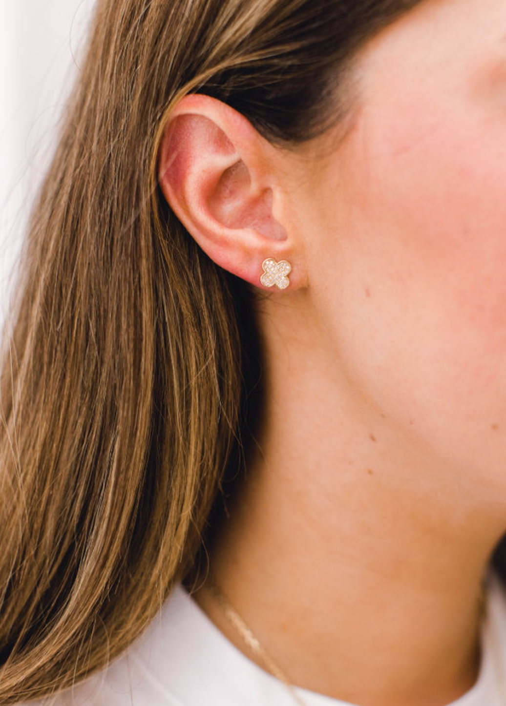 14KY Gold Diamond Pave Clover Earrings