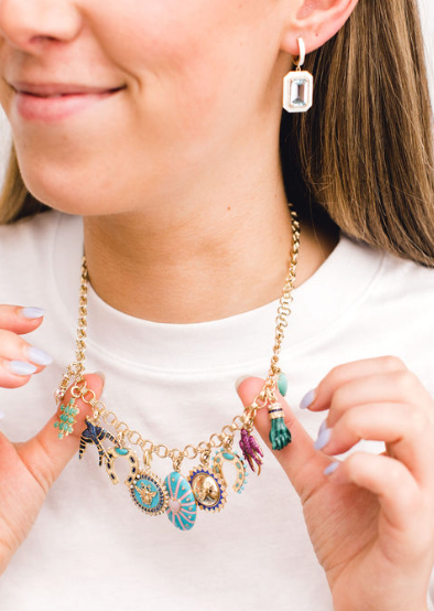 14K Gold and Peri Enamel Celestial Orb Mildred Medallion