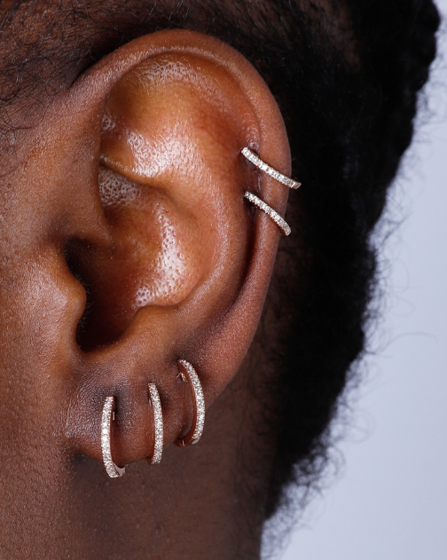 14K Small Diamond Huggie Earrings