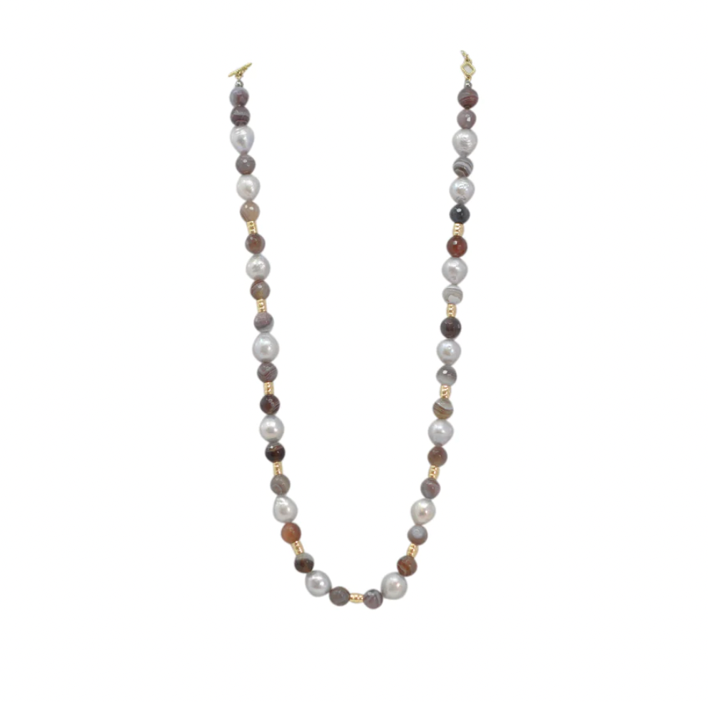 Pearl and Agate Beaded Necklace