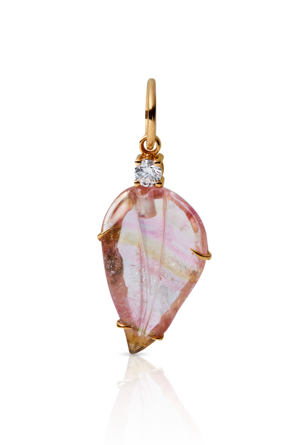 18KY Small Tourmaline Leaf Pendant