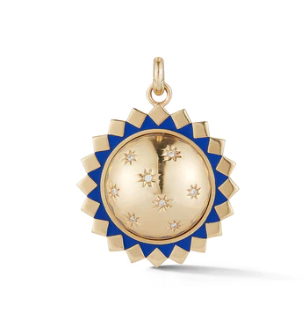 14K Gold and Peri Enamel Celestial Orb Mildred Medallion
