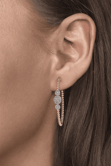 14KY Bujukan 3 Circle Pave Diamond Hoops