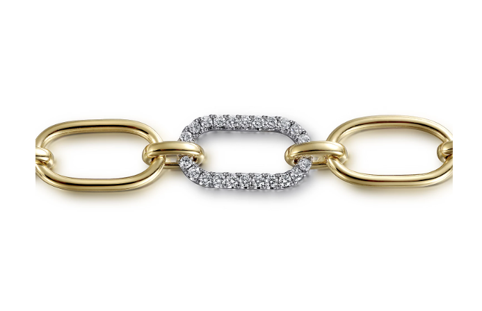 14KY Hollow Tube Link Diamond Bracelet