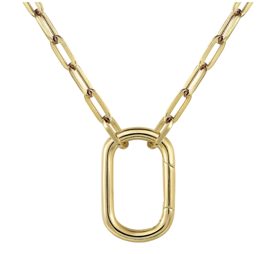 14KY Clip Lock Necklace with Hollow Paperclip Chain