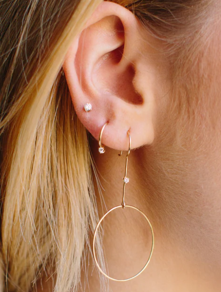 14KY Prong Diamond Medium Circle Drop Earrings