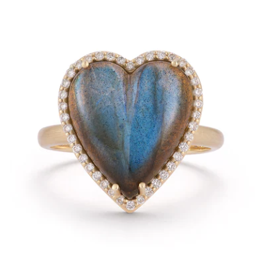 14K Gold Diamond & Labradorite Alana Large Heart Ring