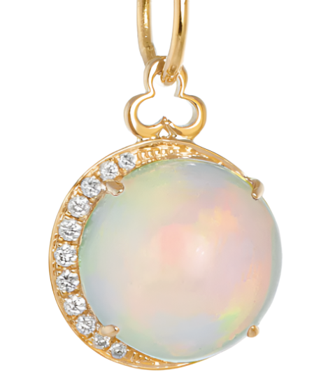18KY Ethiopian Opal Moon Charm with Diamonds