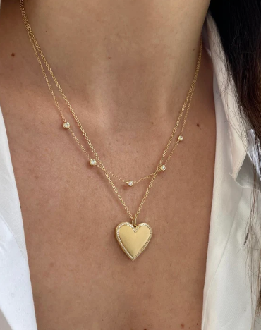 14KY Gold and Diamond Heart Locket Necklace
