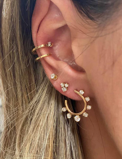 14k Graduated Prong Set Diamonds Front to Back Circle Hoops