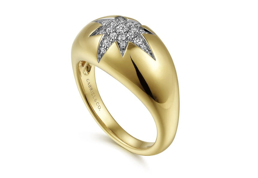 14K Yellow Gold Domed Diamond Star Ring