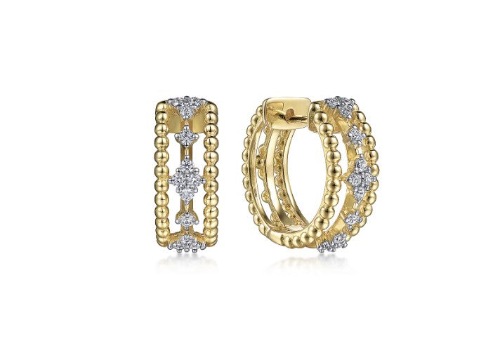 14K Yellow Gold Diamond Bujukan Huggie Earrings