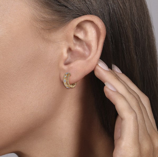 14K Yellow Gold Diamond Bujukan Huggie Earrings