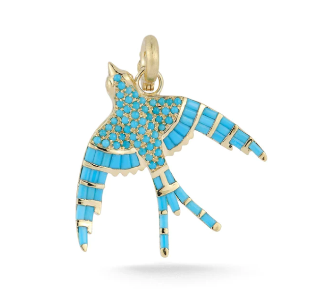14K Gold and Turquoise Evelyn Bird Charm