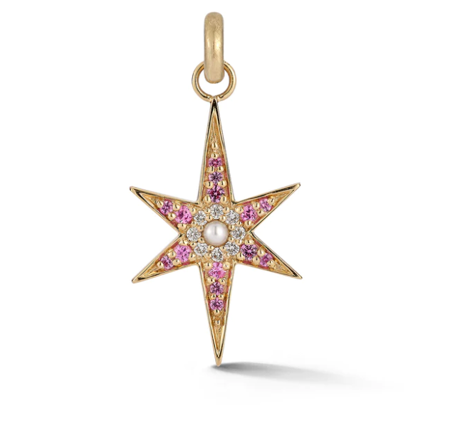 14K Gold Pink Sapphire Pearl and Diamond Stella Charm