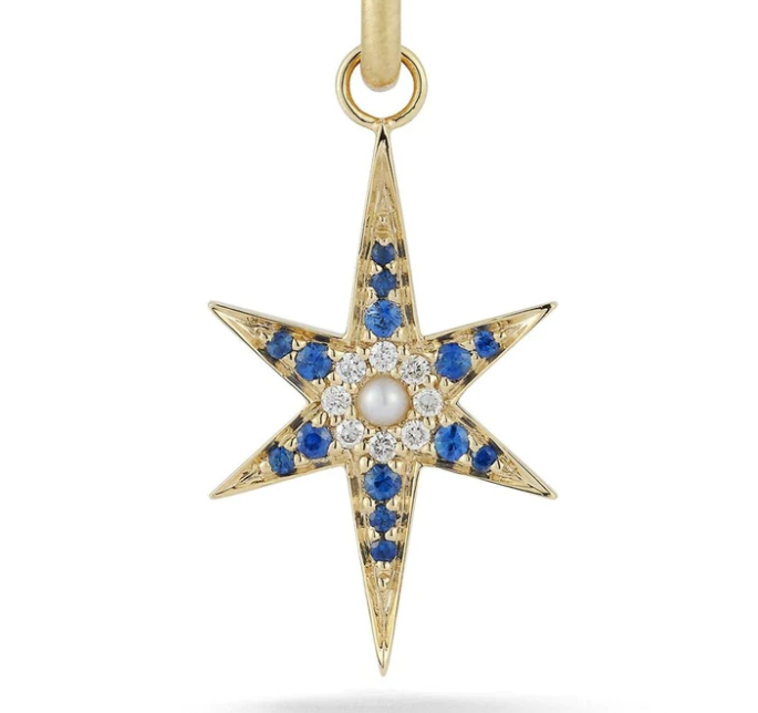 14K Gold Blue Sapphire, Pearl and Diamond Large Stella Charm