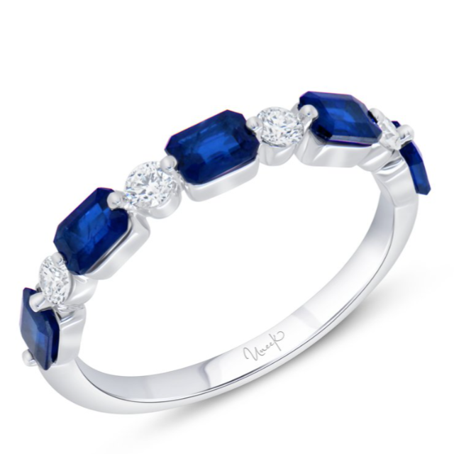 18KW Rectangle Sapphires and Round Diamond Band