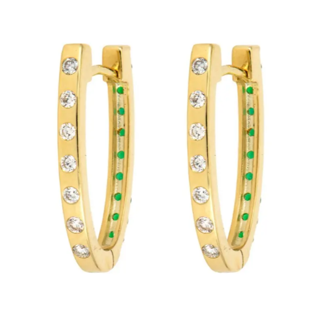 Double Sided Oval Emerald and Diamond Hoops-Earrings-Three Stories Jewelry-Susan Saffron Jewelry