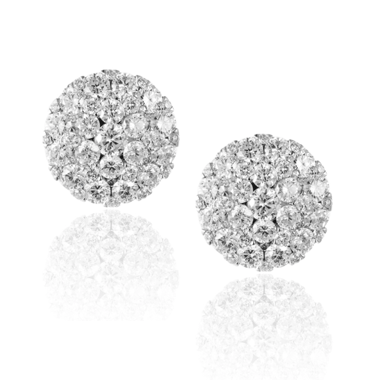 14K White Gold Diamond Cluster Stud Earrings