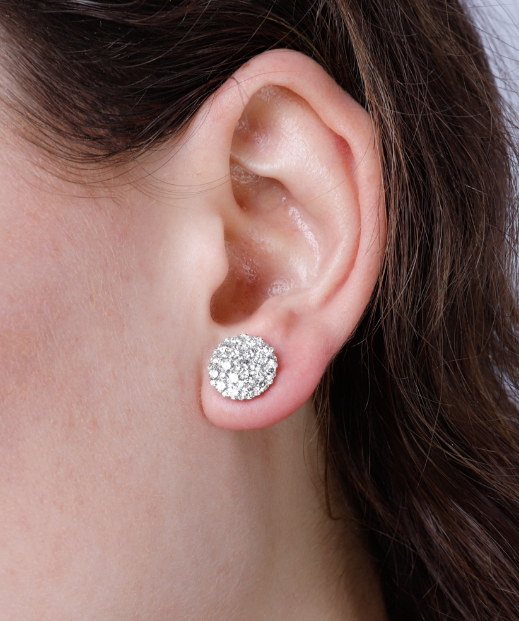 14K White Gold Diamond Cluster Stud Earrings