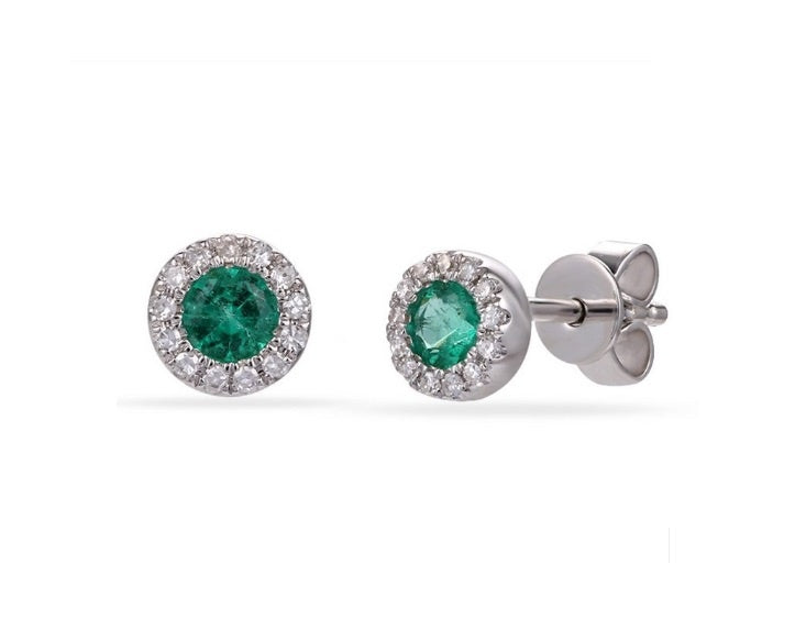 White Gold Emerald Halo Studs