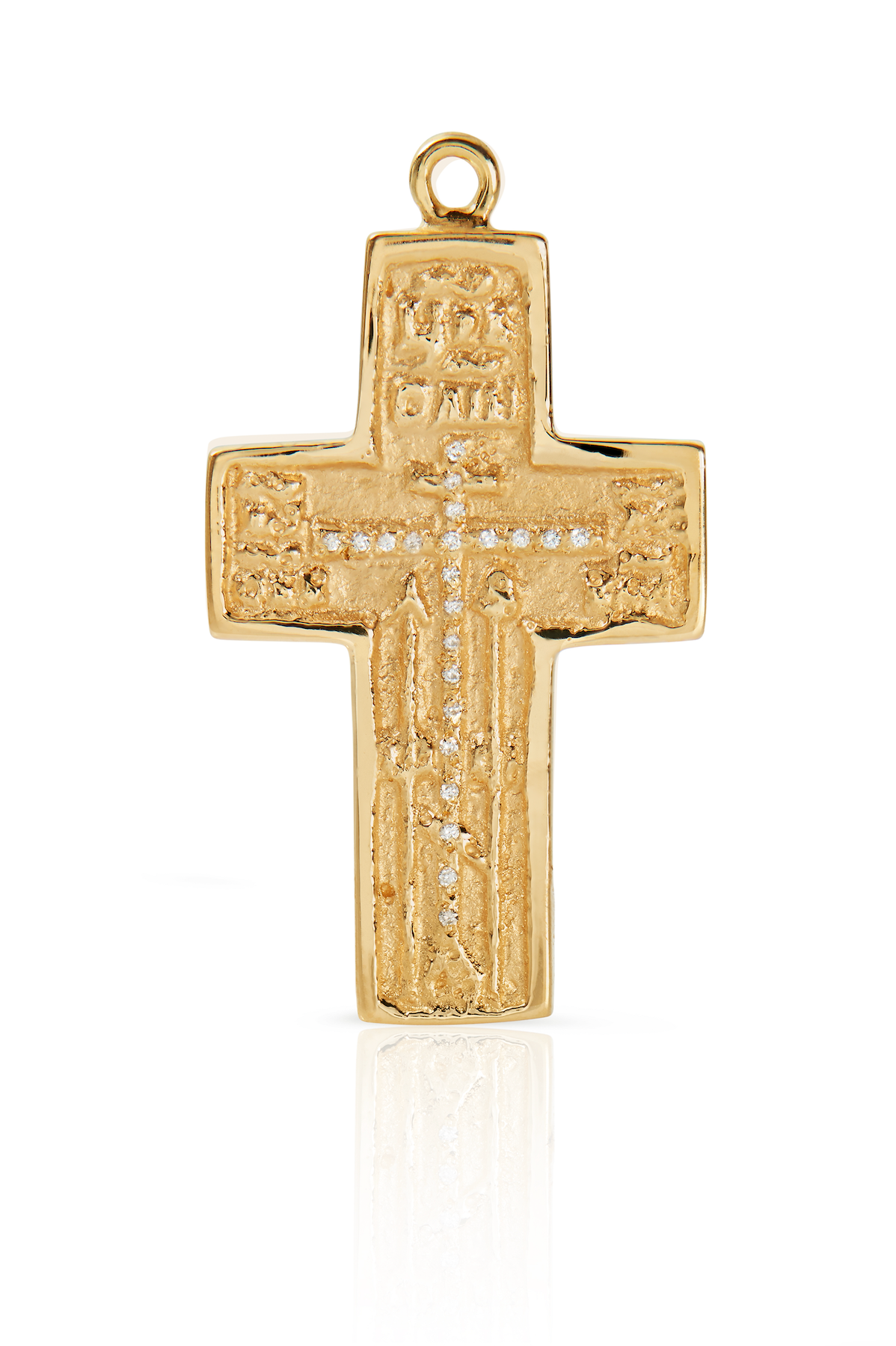 18KY Greek Double Sided Cross with Pave Diamonds