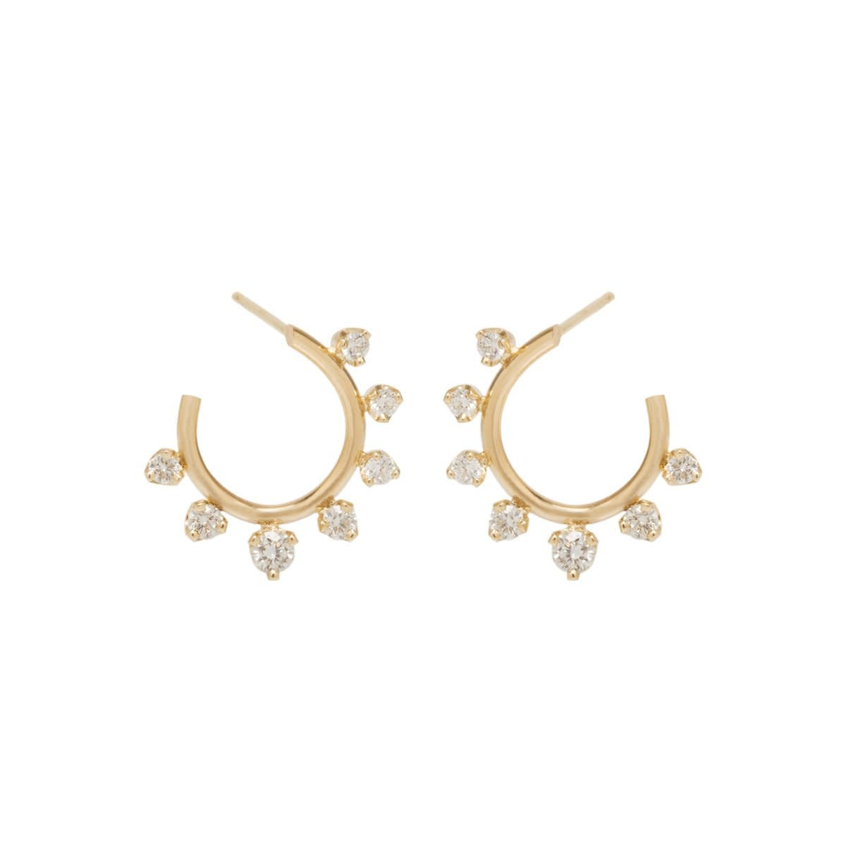 14k Graduated Prong Set Diamonds Front to Back Circle Hoops